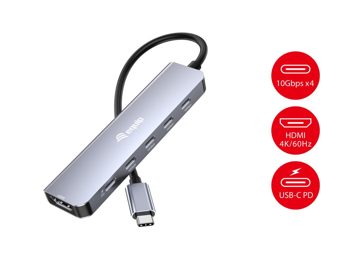 EU Product - Adapter USB-C->HDMI/3xUSB-C/USB PD 4K/ 60Hz 0.25m Alu. thumbnail