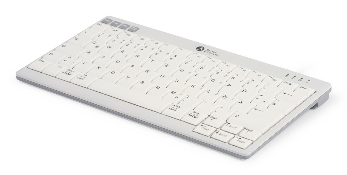 BakkerElkhuizen Ultraboard 950 Compact Wireless/Wired Multimedia keyboard; supoprt for 2.4Ghz RF; Bluetooth and/or USB-C and USB-A connection. Adjustable rear height; concave scissor key caps; hotkeys; integrated multimedia keys; and status LEDs for effic thumbnail