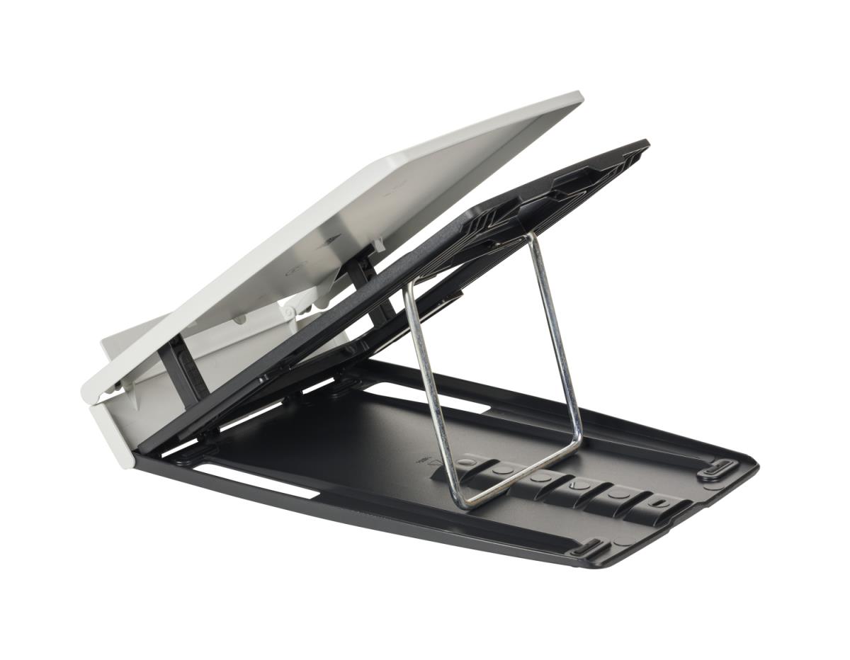BakkerElkhuizen Q-330C 'Circular' Laptop Stand with integrated document slope is manufactured using 96% recycled materials and is fully recyclable - ECO. Height adjustable its lightweight design; just 485g folds flat to 228mm x 310mm x 13mm. Includes 5 ye thumbnail