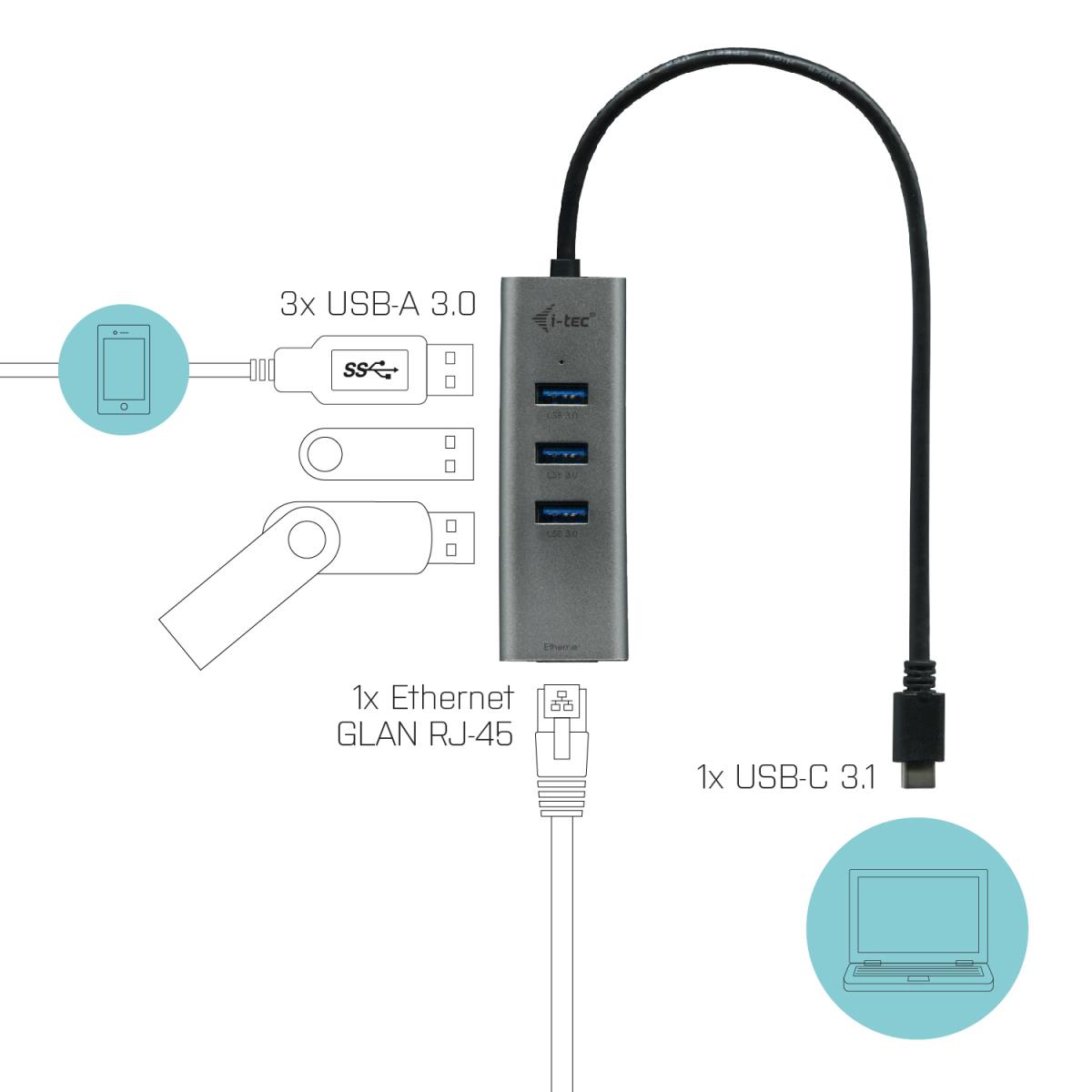 I-TEC USB-C METAL HUB 3 + GLAN thumbnail
