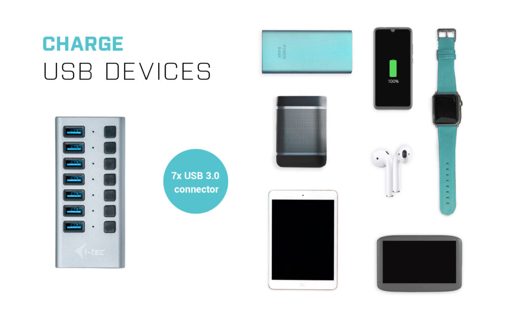 USB-A 3.0 7-port Charging Hub, incl. Power Supply 36W (back to back)   U3CHARGEHUB7 thumbnail