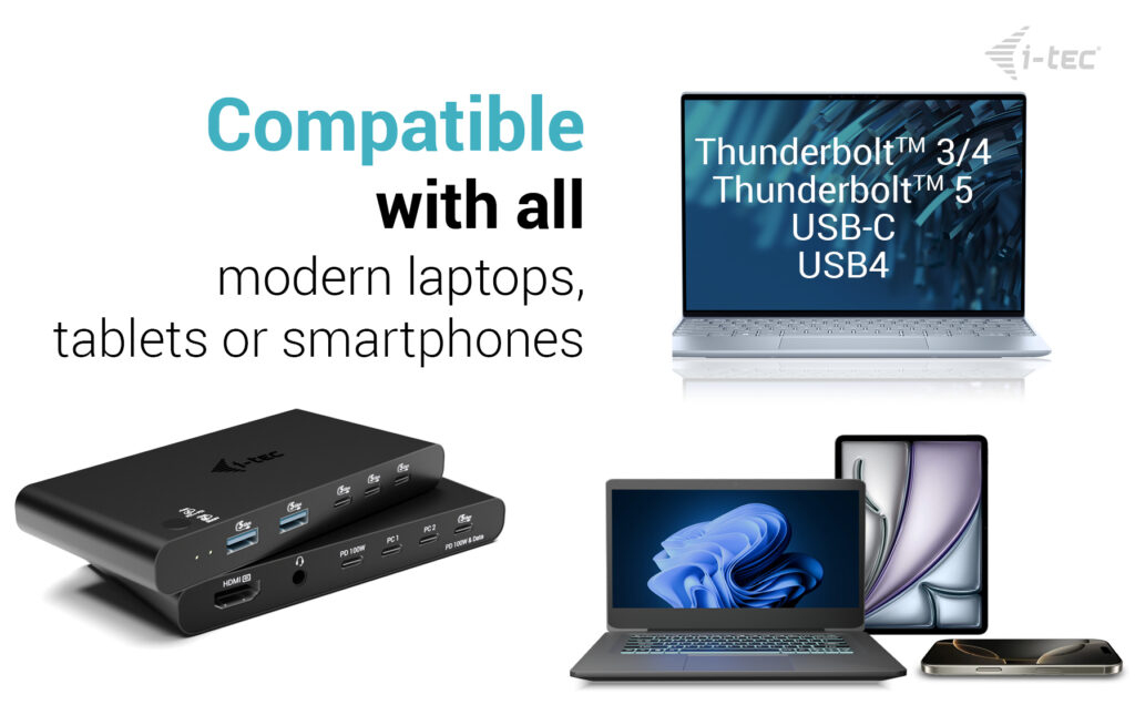 (NEW) i-tec Universal KVM Docking Station HDMI for 2 hosts, Power Delivery 2x 100W, mains power supply not included thumbnail
