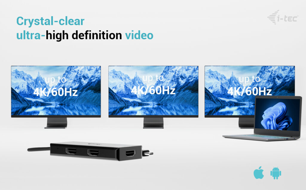 (NEW) i-tec Universal USB-C Triple 4K HDMI Video Adapter, Usb-C Power Delivery 100W, tethered 20cm cable thumbnail