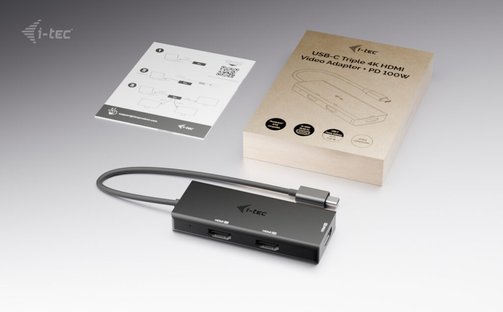 (NEW) i-tec Universal USB-C Triple 4K HDMI Video Adapter, Usb-C Power Delivery 100W, tethered 20cm cable thumbnail