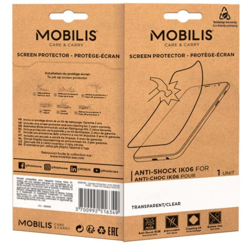 This screen protector with Clear finish has the IK06 standard, the best anti-shocks protection on the market. Flexible and unbreakable, it protects your screen against shocks, breakages and scratches. Easy to install and delivered with a cleaning kit thumbnail