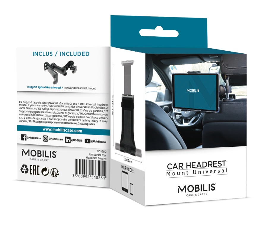 The tablet headrest mount is the perfect companion to entertain your children during car trips. Install it on a front seat headrest, with its articulated arm and swivel head, it adapts to the size of your children and allows to position the tablet fo thumbnail