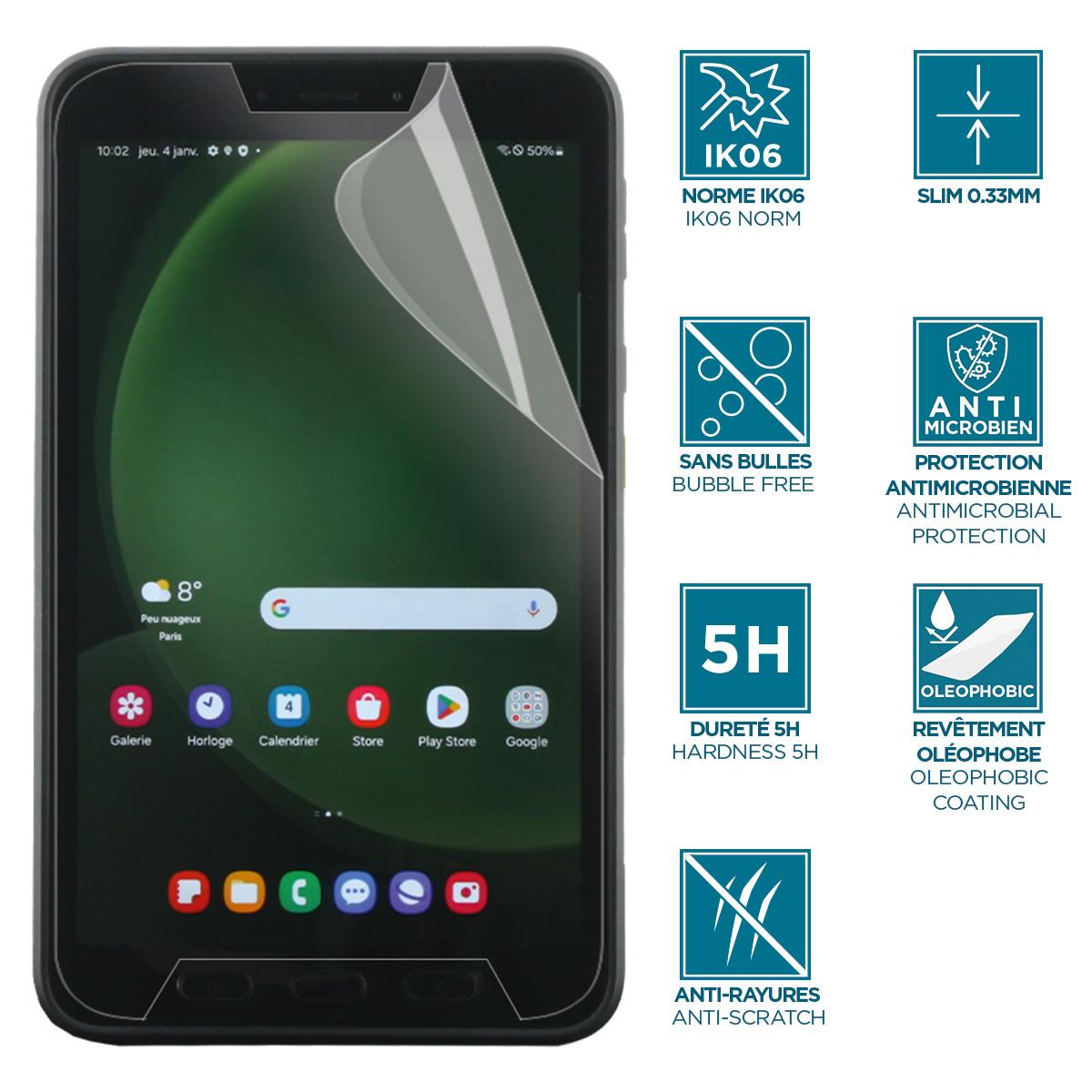 This screen protector with Clear finish has the IK06 standard, the best anti-shocks protection on the market. Flexible and unbreakable, it protects your screen against shocks, breakages and scratches. Easy to install and delivered with a cleaning kit thumbnail