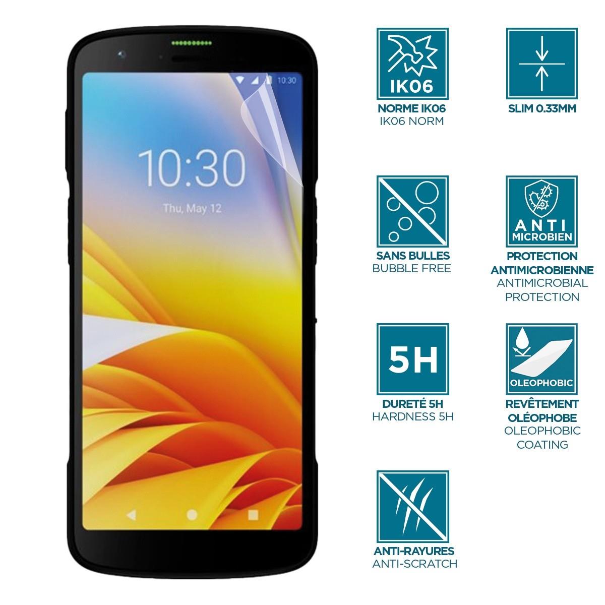This screen protector with Clear finish has the IK06 standard, the best anti-shocks protection on the market. Flexible and unbreakable, it protects your screen against shocks, breakages and scratches. Easy to install and delivered with a cleaning kit thumbnail