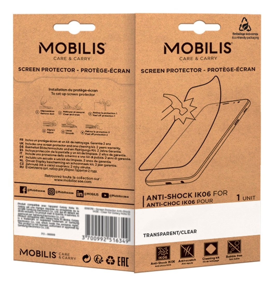 This screen protector with Clear finish has the IK06 standard, the best anti-shocks protection on the market. Flexible and unbreakable, it protects your screen against shocks, breakages and scratches. Easy to install and delivered with a cleaning kit thumbnail