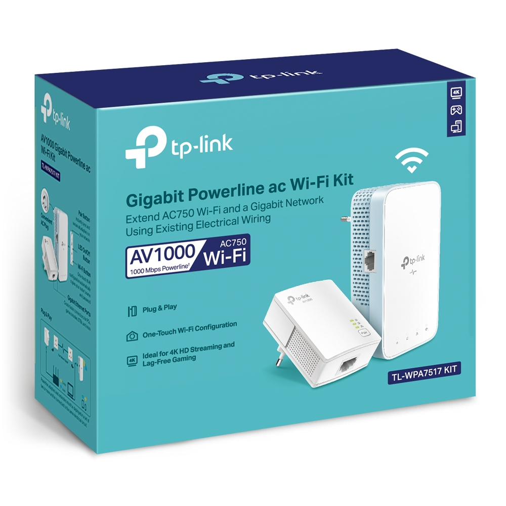 TL-WPA7517 KIT V2 Wi-Fi Kit - Powerline adapter kit 1GbE, HomePlug AV (HPAV), HomePlug AV (HPAV) 2.0, IEEE 1901 - Wi-Fi 5 - Dual Band - wall-pluggable thumbnail