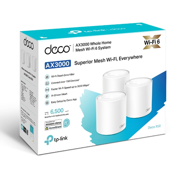 Deco X50 - Wi-Fi system - (3 routers) - up to 6,500 sq.ft - mesh 1GbE - Wi-Fi 6 - Dual Band thumbnail