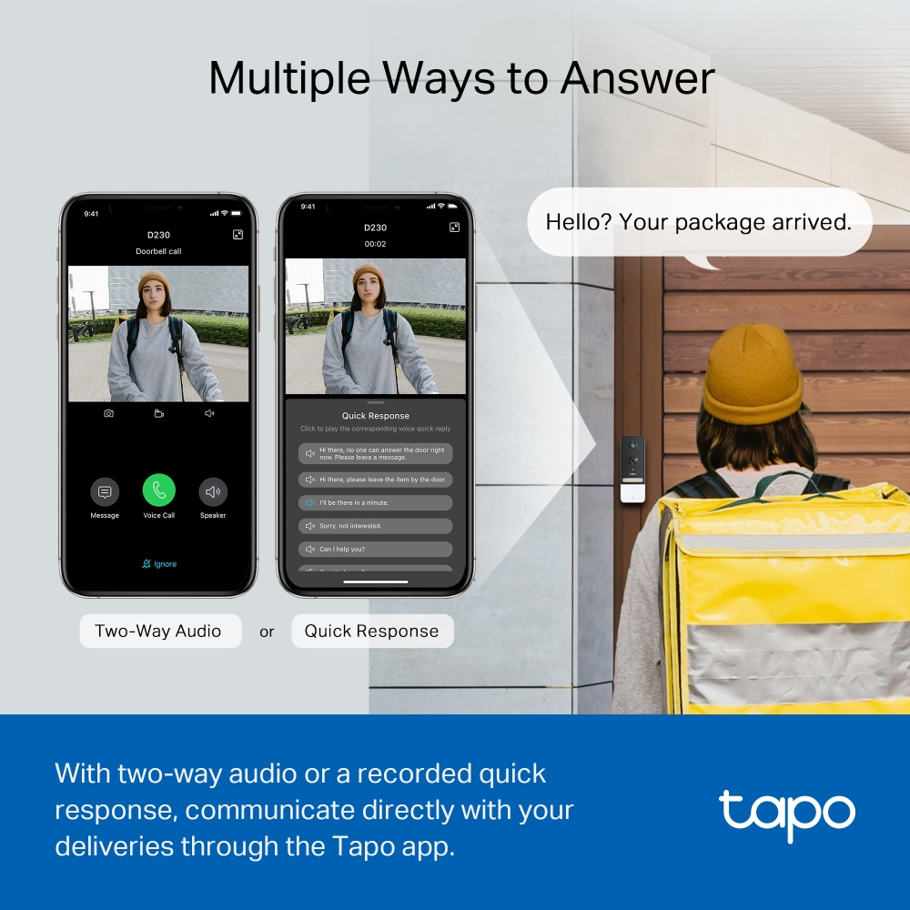 Tapo D230S1 V1 - Video Doorbell Camera Kit - smart doorbell - with camera - wireless - 802.11b, 802.11g, 802.11n - 2.4 Ghz thumbnail