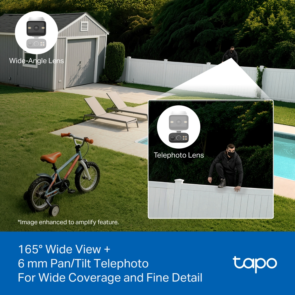 Tapo TC93D KIT V1 - Solar-Powered Security Camera Kit - network surveillance camera - pan / tilt - weatherproof - colour (Day&Night) - 2304 x 1296 - 2K - audio - wireless - Wi-Fi - 2.4GHz radio, 5GHz radio - DC 5 V - with Tapo A201 solar panel thumbnail