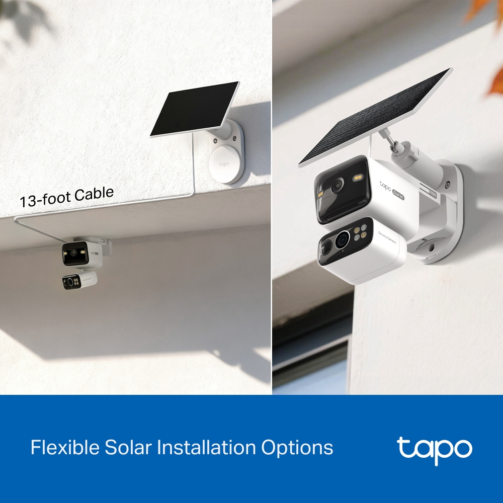 Tapo TC93D KIT V1 - Solar-Powered Security Camera Kit - network surveillance camera - pan / tilt - weatherproof - colour (Day&Night) - 2304 x 1296 - 2K - audio - wireless - Wi-Fi - 2.4GHz radio, 5GHz radio - DC 5 V - with Tapo A201 solar panel thumbnail
