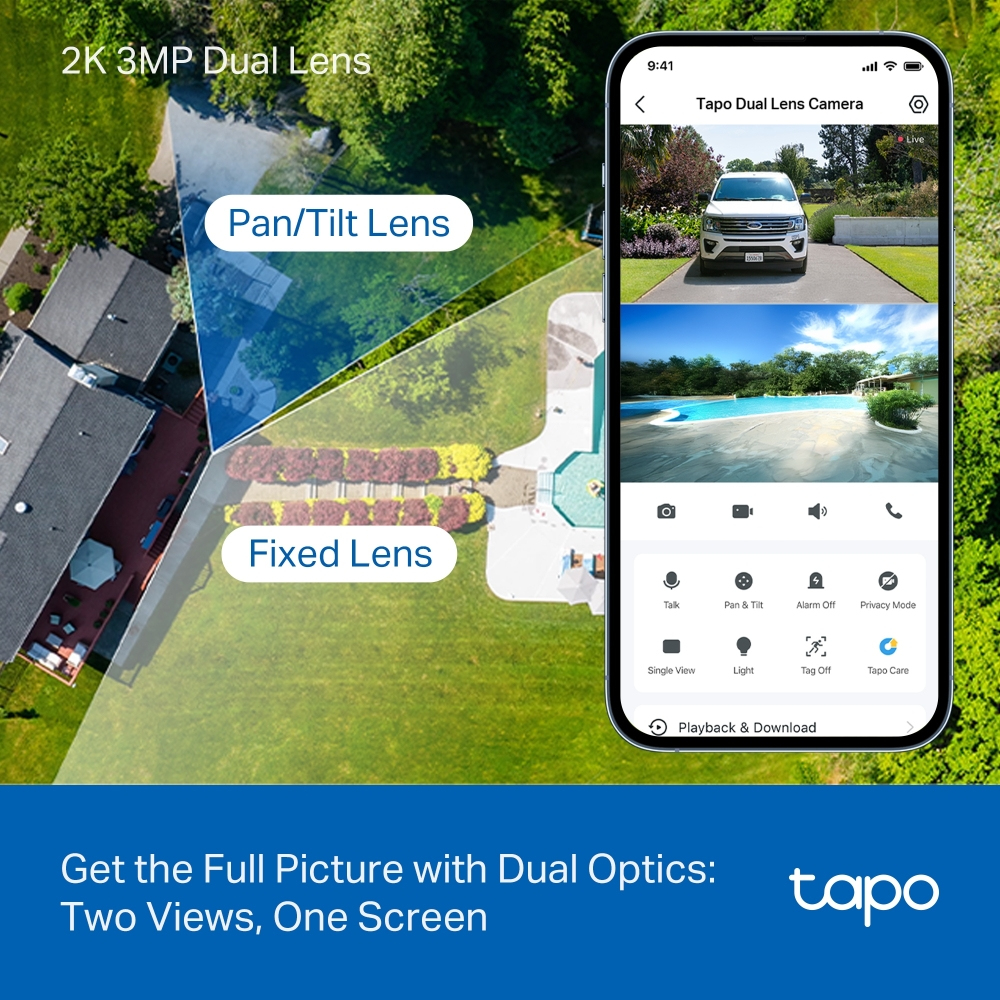 Tapo TC93D KIT V1 - Solar-Powered Security Camera Kit - network surveillance camera - pan / tilt - weatherproof - colour (Day&Night) - 2304 x 1296 - 2K - audio - wireless - Wi-Fi - 2.4GHz radio, 5GHz radio - DC 5 V - with Tapo A201 solar panel thumbnail
