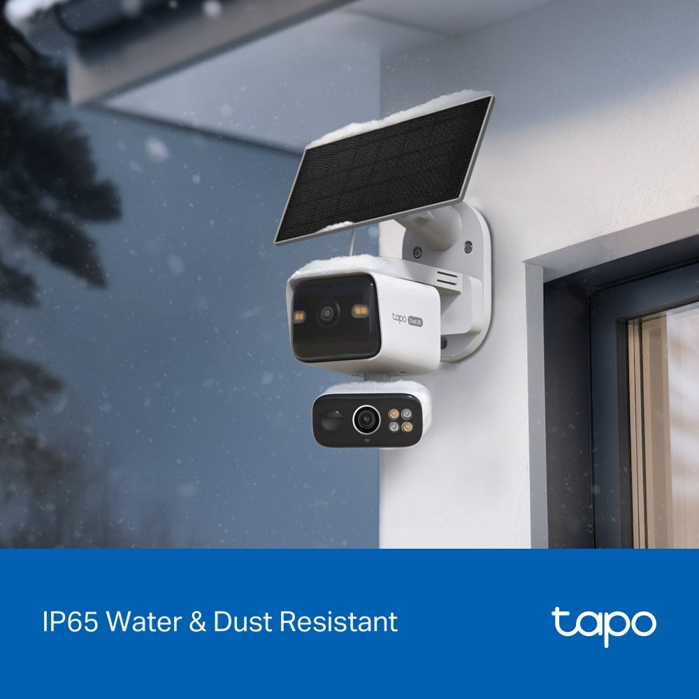 Tapo TC93D KIT V1 - Solar-Powered Security Camera Kit - network surveillance camera - pan / tilt - weatherproof - colour (Day&Night) - 2304 x 1296 - 2K - audio - wireless - Wi-Fi - 2.4GHz radio, 5GHz radio - DC 5 V - with Tapo A201 solar panel thumbnail