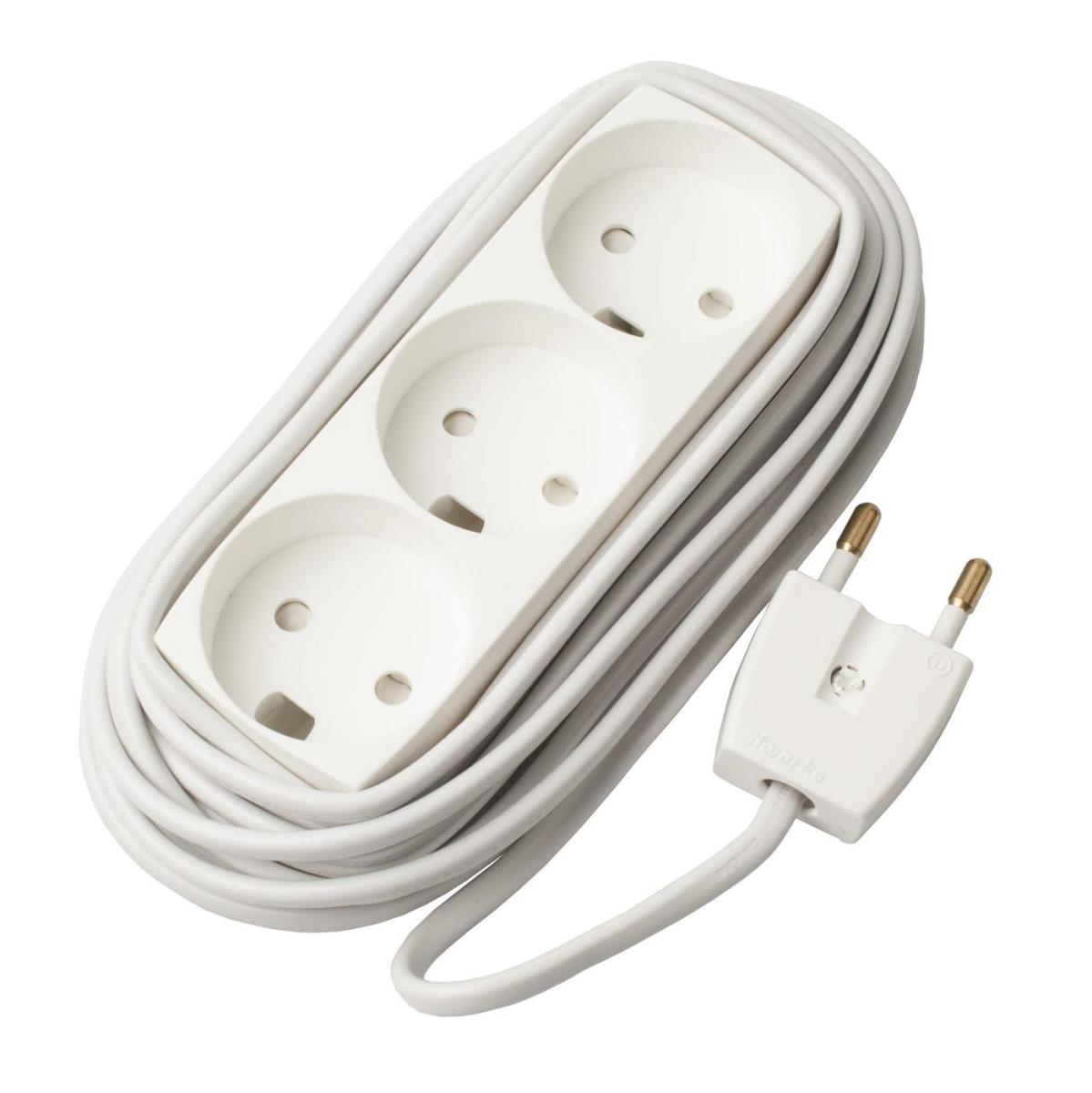 EL Socket 3 power outlet U/J  white 5m 5,0 meter cord thumbnail