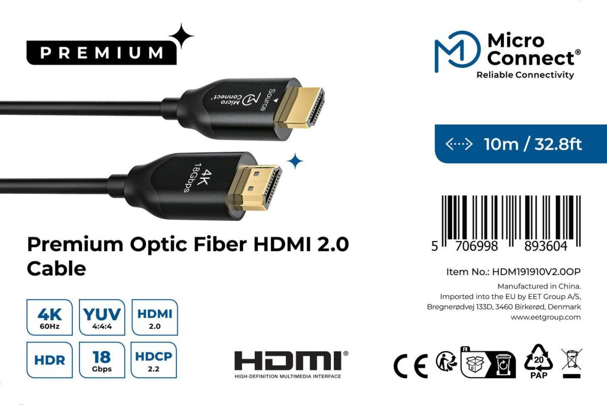 Premium High Speed Active  Optic HDMI 2.0 Cable 10m HDMI  2.0 4K 60Hz, 18Gbps Support: YUV4:4:4, EDID/HDCP2.2/HDR/ARC thumbnail