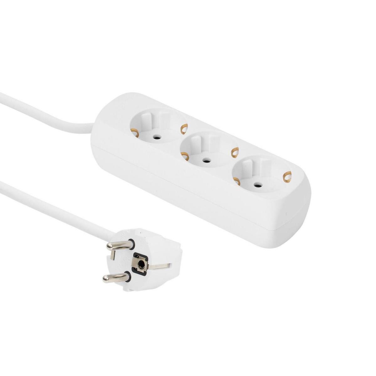 3-way Schuko Socket 5M White Without ON/OFF Switch, with  child protection thumbnail