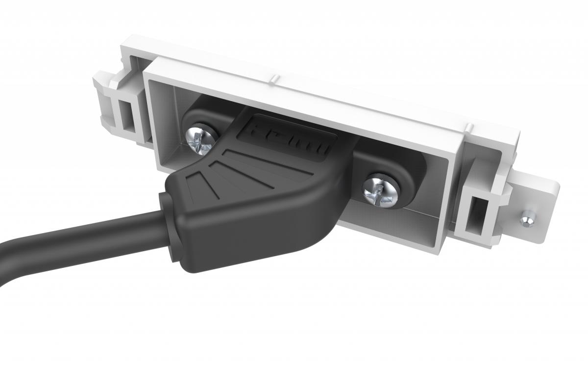 Modular AV faceplate component - HDMI module - female socket on front with tail at rear with female connector - active boosting circuit - HDMI v2.1 - 8k at 60 hz - awg 28 - total length 200 mm - fixes into techconnect surrounds - plastic - white thumbnail