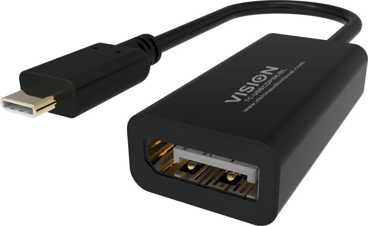 USB C to DisplayPort adaptor - plugs into USB C and has full-sized DP socket - maximum resolution 8k 60 hz - USB C 3.2 (m) to DP (f) - driver built into adaptor - black thumbnail