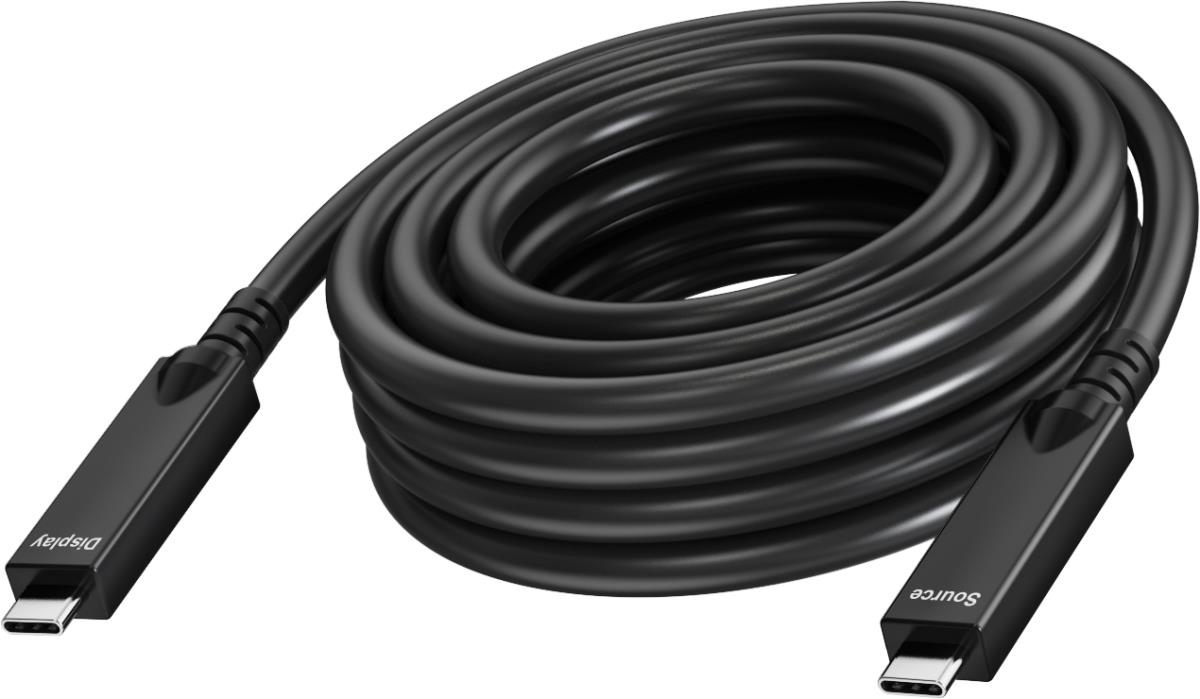 15 m USB C cable - active optical cable - 2 lane supports DP 1.4 (16.2 gbps) and USB 2.0 (480 mbps) - 4 lane supports DP 2.1 (40 gbps) and USB 3.2 (10 gbps) - supports pd 60w charging current - reinforced by kevlar - USB C 3.2 (m) to USB C 3.2 (m) - outer thumbnail