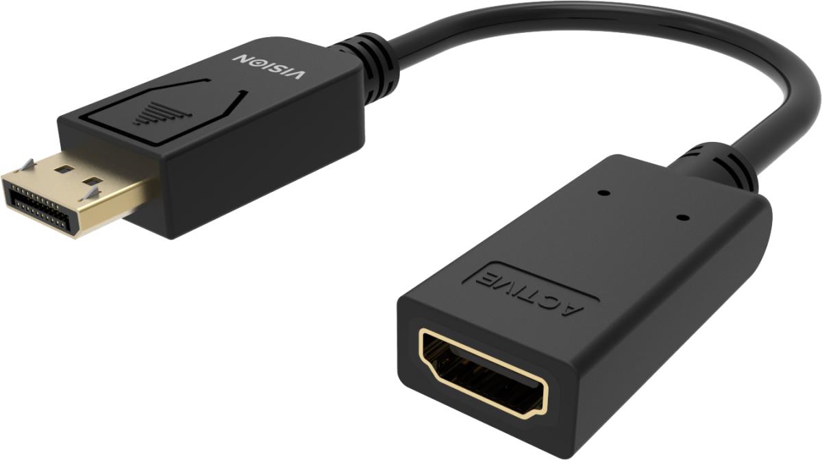 DisplayPort to HDMI adaptor - 8k 60 hz - DP version 1.4 - gold connectors - HDMI 2.1 - does not convert HDMI to DP - hotplug - DP (m) to HDMI (f) - outer diameter 5.0 mm - 32 AWG - overall length 225 mm - black thumbnail