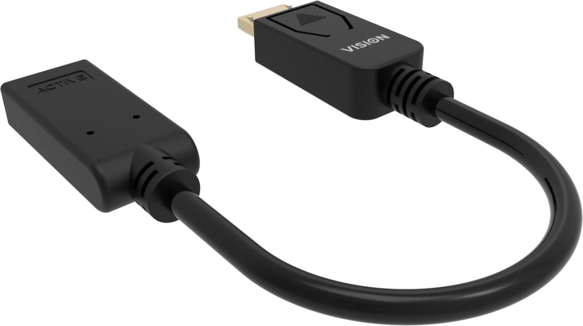 DisplayPort to HDMI adaptor - 8k 60 hz - DP version 1.4 - gold connectors - HDMI 2.1 - does not convert HDMI to DP - hotplug - DP (m) to HDMI (f) - outer diameter 5.0 mm - 32 AWG - overall length 225 mm - black thumbnail