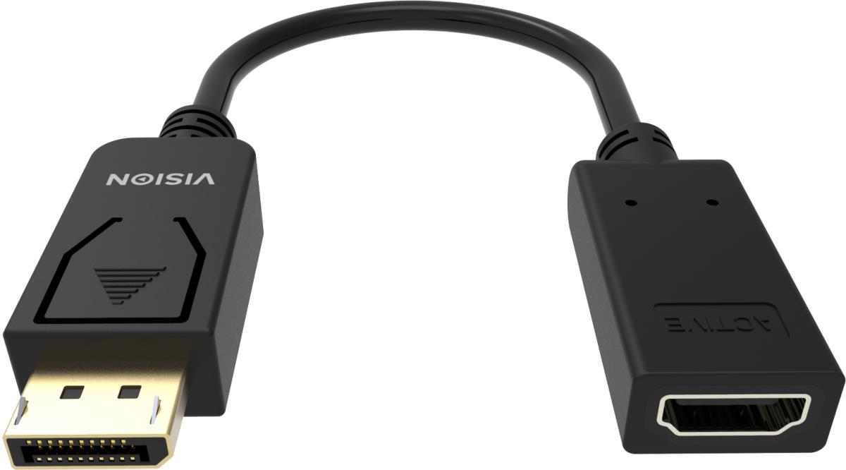 DisplayPort to HDMI adaptor - 8k 60 hz - DP version 1.4 - gold connectors - HDMI 2.1 - does not convert HDMI to DP - hotplug - DP (m) to HDMI (f) - outer diameter 5.0 mm - 32 AWG - overall length 225 mm - black thumbnail