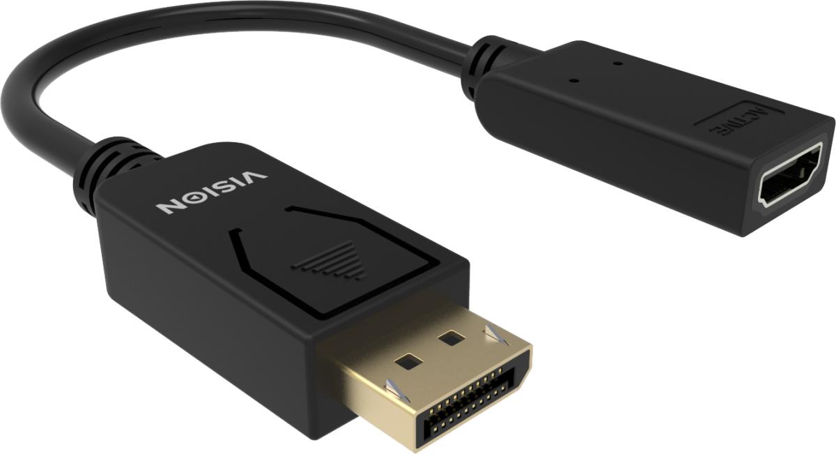 DisplayPort to HDMI adaptor - 8k 60 hz - DP version 1.4 - gold connectors - HDMI 2.1 - does not convert HDMI to DP - hotplug - DP (m) to HDMI (f) - outer diameter 5.0 mm - 32 AWG - overall length 225 mm - black thumbnail