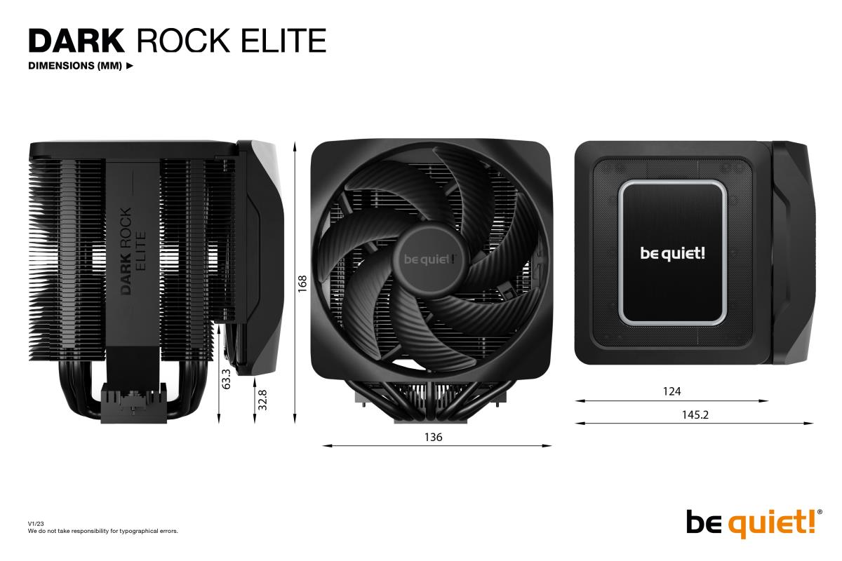 be quiet! Dark Rock Elite CPU Cooler, Universal Socket, 2 x Silent Wings Fans, 2000RPM, 7 x Heat Pipes, 280W TDP, ARGB & Speed Switch thumbnail