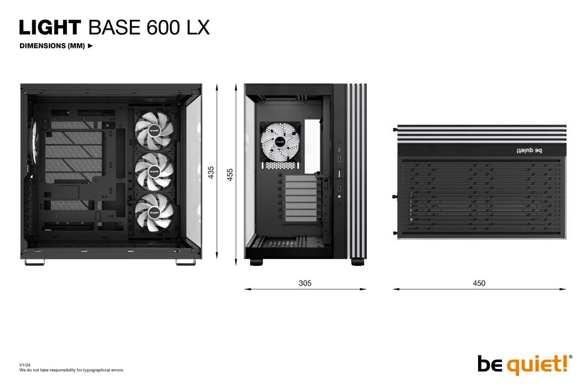 be quiet! BGW67 Light Base 600 LX Mid Tower Gaming Case, 1 x USB Type-C / 2 x USB 3.0, Tempered Glass Front & Side Window Panel, 4 x Light Wings ARGB Fans, ATX / M-ATX / Mini-ITX Compatible thumbnail