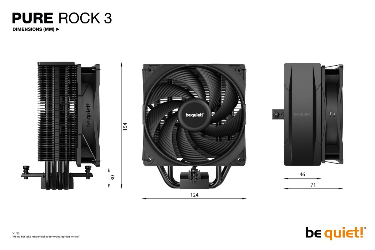be quiet! Pure Rock 3 CPU Cooler, Universal Socket, Pure Wings 3 PWM Fan, 2000RPM, only 31.2dB(A) at maximum fan speed, 190W TDP, 3-year manufacturer's warranty thumbnail