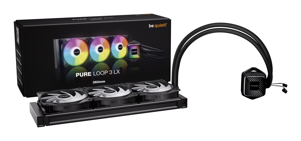 be quiet! Pure Loop 3 LX Liquid CPU Cooler, Universal Socket, 360mm Radiator, 3 x Light  Wings LX PWM High Speed, Stylish ARGB cooling block featuring 10 included lighting foils, 3-year manufacurer's warranty. thumbnail