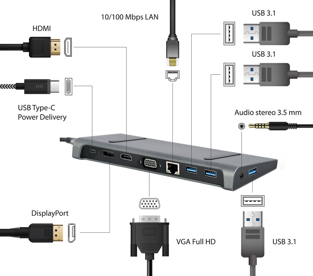 EU Product - USB Typ-C 9-in-1 Kombi Adapter HUB+HDMI+DP+LAN grau thumbnail
