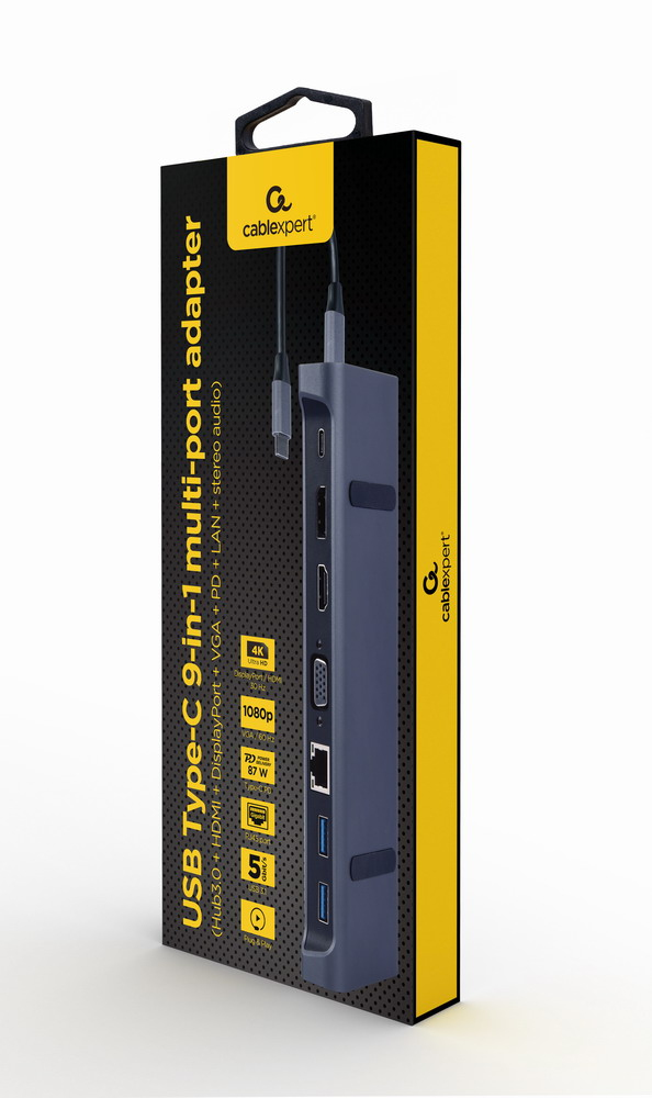 EU Product - USB Typ-C 9-in-1 Kombi Adapter HUB+HDMI+DP+LAN grau thumbnail
