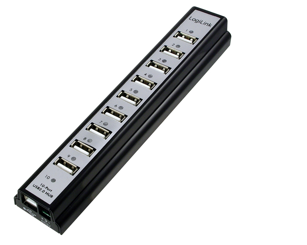 EU Product - USB-HUB 10-Port m. Netzteil schwarz Kunststoff thumbnail