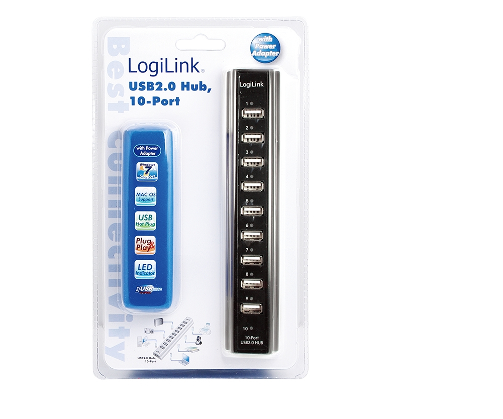 EU Product - USB-HUB 10-Port m. Netzteil schwarz Kunststoff thumbnail