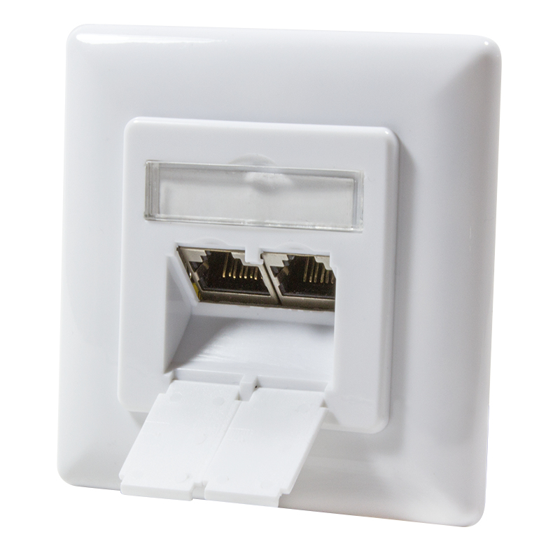 EU Product - Cat.6A Anschlussdose, 2x RJ45,wei�, waagerecht thumbnail