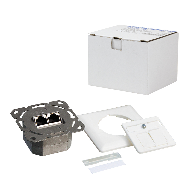 EU Product - Cat.6A Anschlussdose, 2x RJ45,wei�, waagerecht thumbnail