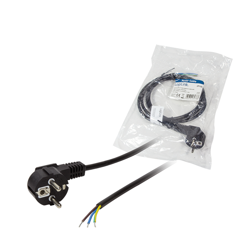 EU Product - Netzkabel CEE7/7 Stecker90� Kabelende 1,5m schwarz thumbnail