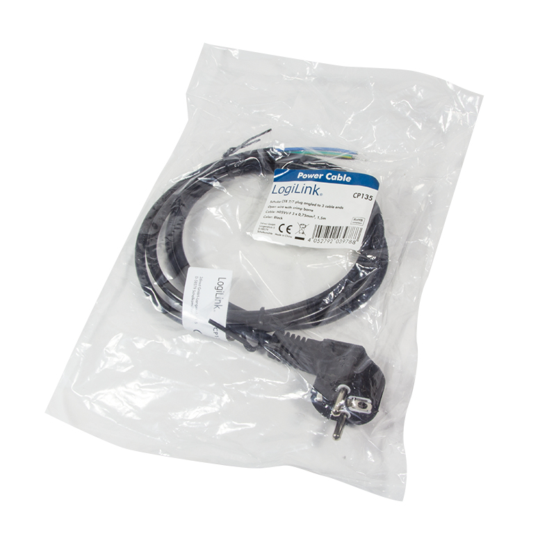 EU Product - Netzkabel CEE7/7 Stecker90� Kabelende 1,5m schwarz thumbnail