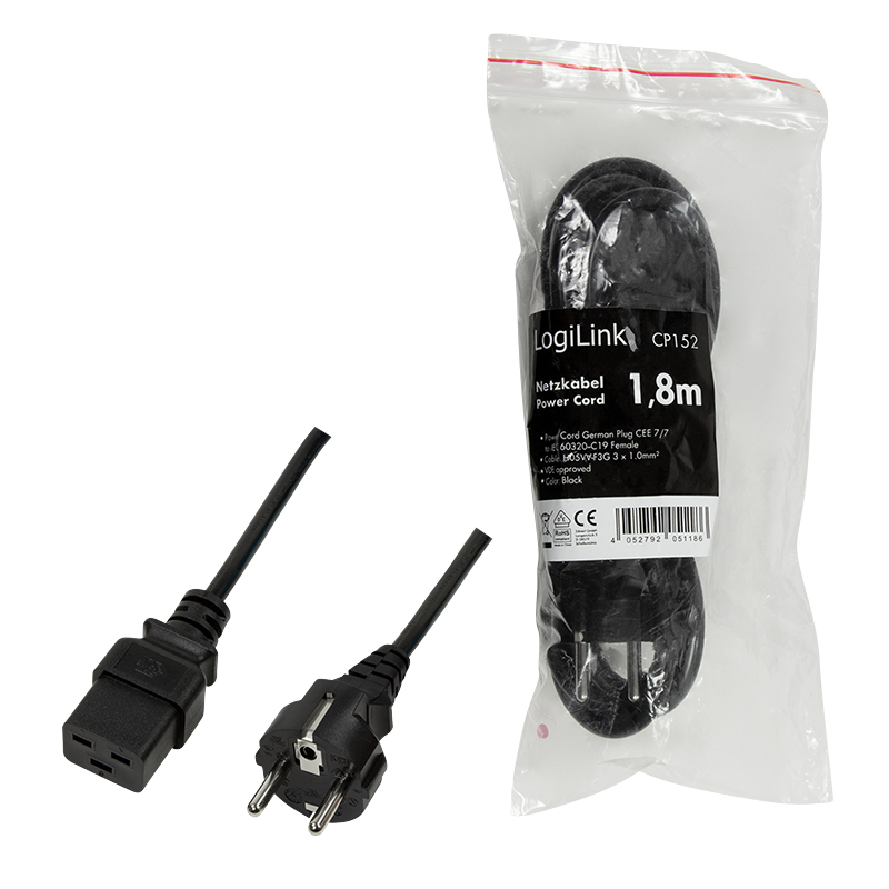 EU Product - Power Cord, CEE 7/7-IEC C19, black,  1,80m thumbnail