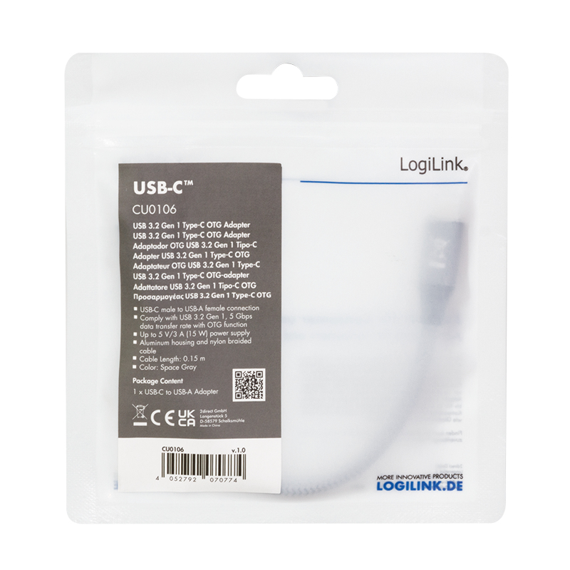 EU Product - USB-C > USB 3.2 (ST-BU) 0,15m Adapter Grau thumbnail