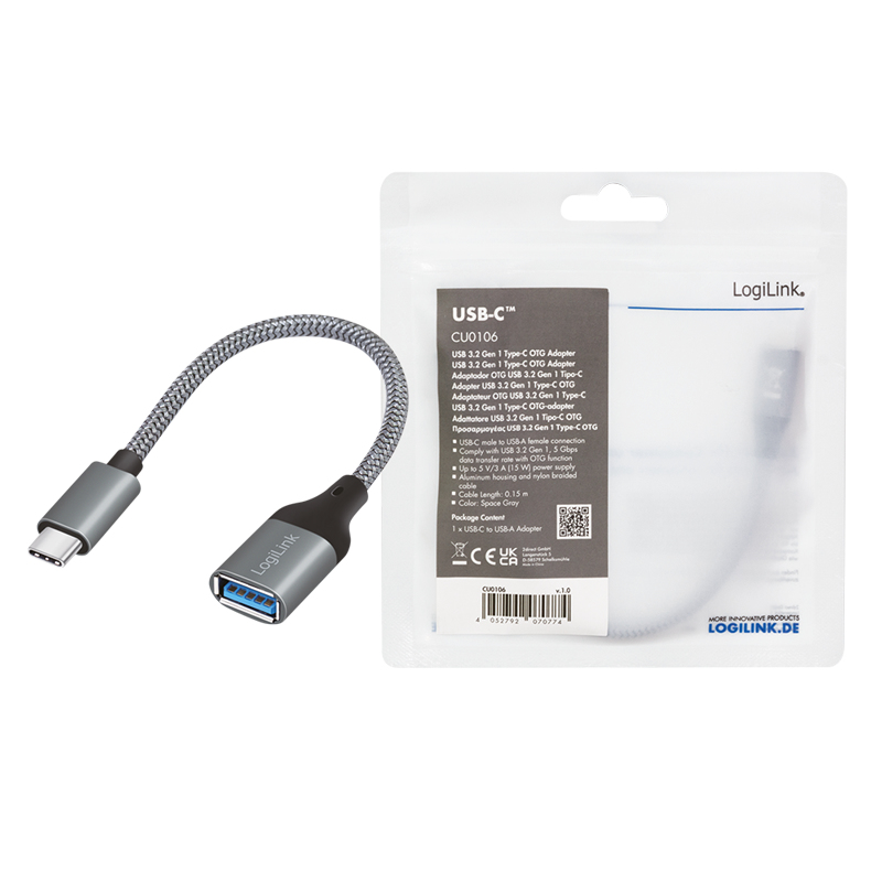 EU Product - USB-C > USB 3.2 (ST-BU) 0,15m Adapter Grau thumbnail