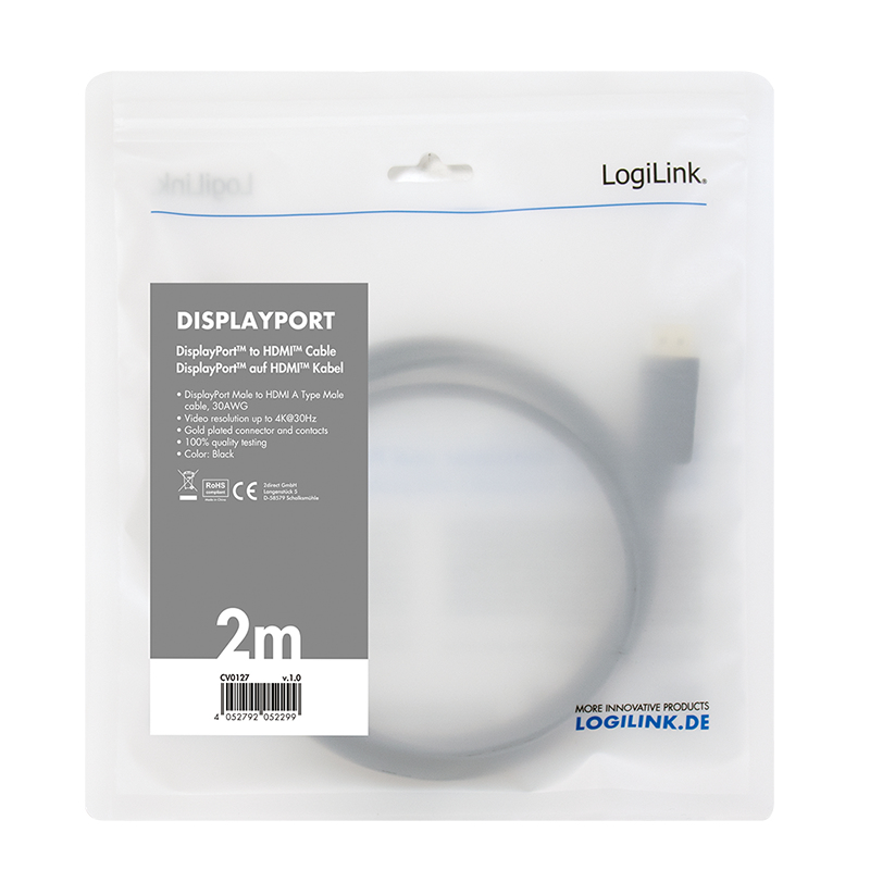 EU Product - DisplayPort-Kabel DP 1.2 zu HDMI 1.4 2m black thumbnail