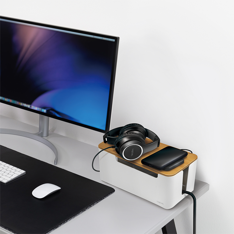 EU Product - Kabelbox wei� mit Bambus-Deckel 320x140x130mm thumbnail