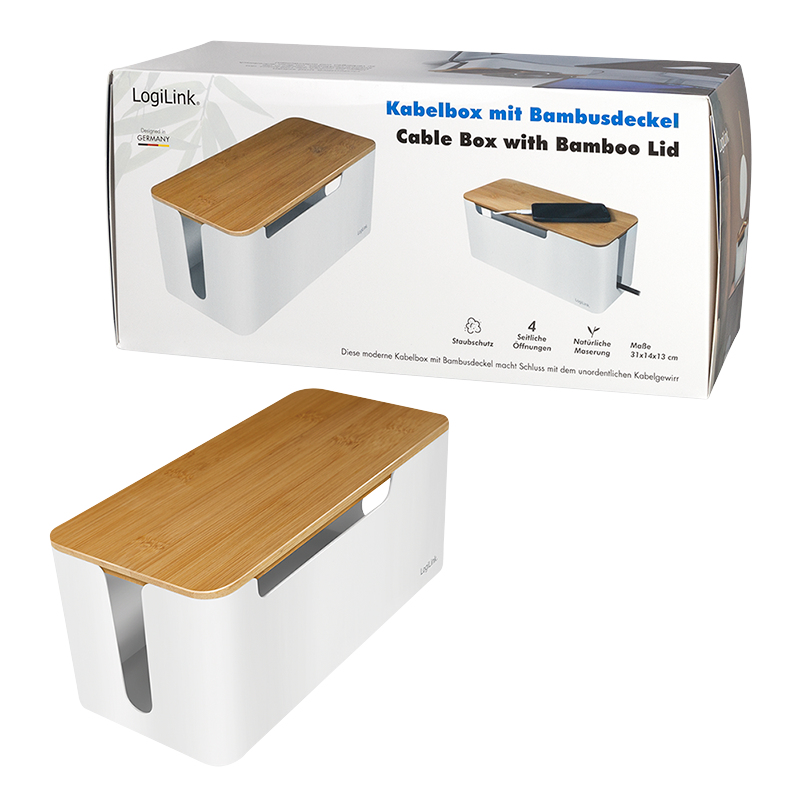 EU Product - Kabelbox wei� mit Bambus-Deckel 320x140x130mm thumbnail