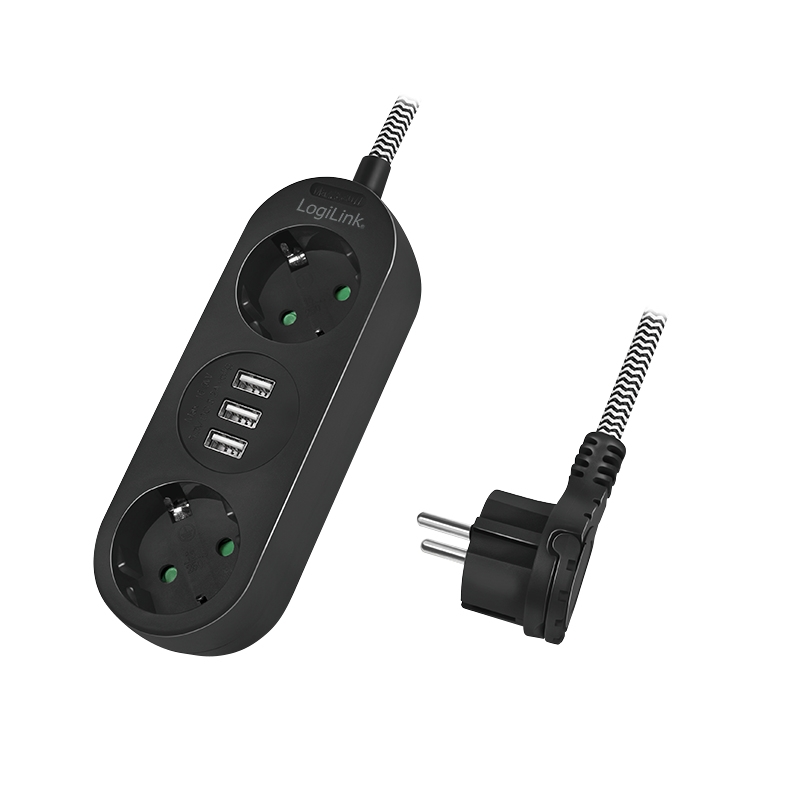 EU Product - Steckdosenleiste 2-fach,2xCEE 7/3+3xUSB-A,Textilkab thumbnail
