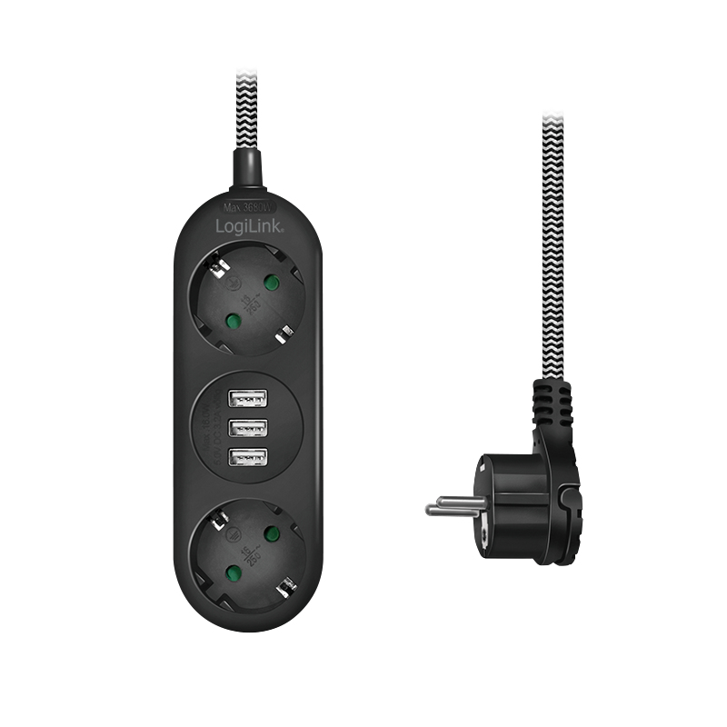 EU Product - Steckdosenleiste 2-fach,2xCEE 7/3+3xUSB-A,Textilkab thumbnail